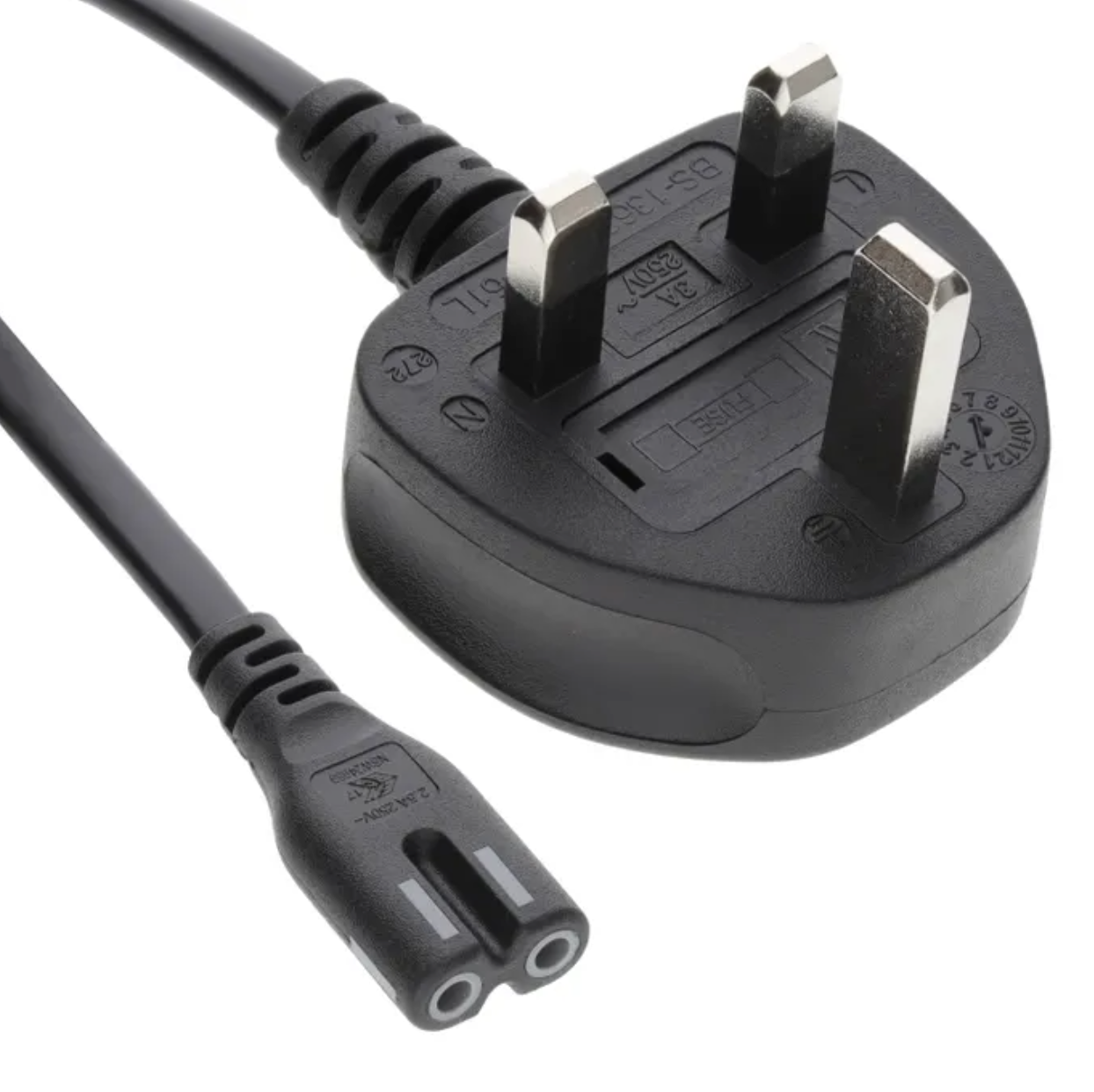 UK 3-Pin Plug to IEC C7 Figure 8 Power Cable, 1 Meter