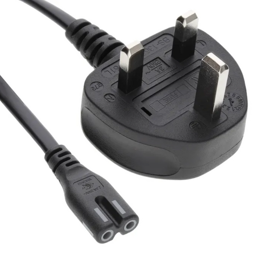 UK 3-Pin Plug to IEC C7 Figure 8 Power Cable, 1 Meter