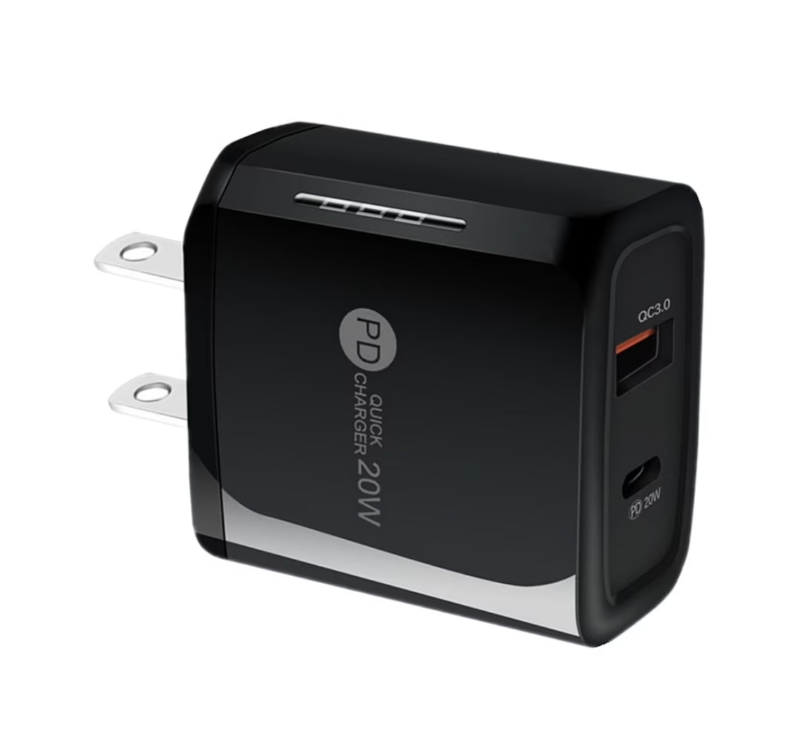 20W Dual Port PD Wall Charger – USB-C & USB-A (US Plug Fitting)