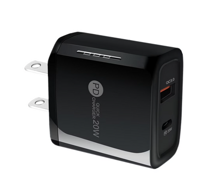 20W Dual Port PD Wall Charger – USB-C & USB-A (US Plug Fitting)